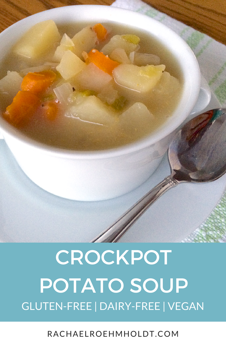 Easy gluten-free dairy-free crockpot potato soup. Click through for the full recipe!