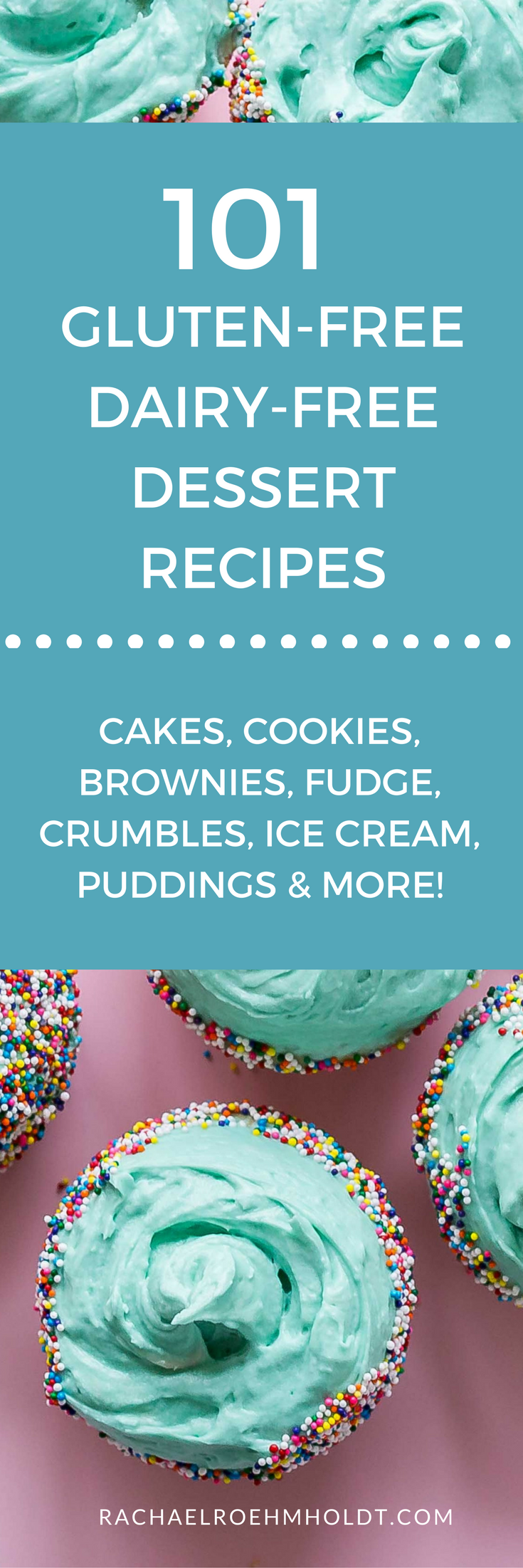 101 Gluten-free Dairy-free Dessert Recipes. Included in this recipe roundup are: gluten-free dairy-free cake recipes, chocolate dessert recipes, fruit dessert recipes, lemon dessert recipes, peanut butter dessert recipes, cookie recipes, brownie recipes, healthy dessert recipes, no sugar dessert recipes, and easy recipes. Click through to find tons of recipe inspiration and get access to a free workshop all about going gluten-free and dairy-free.