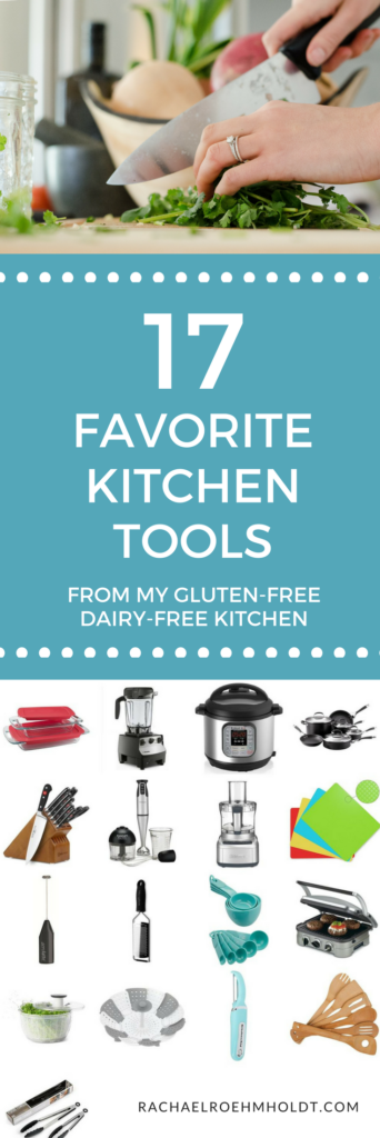 I've rounded up 17 of my all-time favorite kitchen tools from my gluten-free dairy-free kitchen. Click through to check out this list and grab some new upgrades to your tools too!