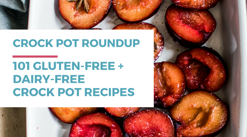 101 Gluten-free Dairy-free Crock Pot Recipes. Included in this gluten-free dairy-free recipe roundup are: healthy, chicken, beef, pork, soup, chili, breakfast, 5-ingredients or less, cheap, and dessert recipes. Click through to check out all the awesome recipes at RachaelRoehmholdt.com.
