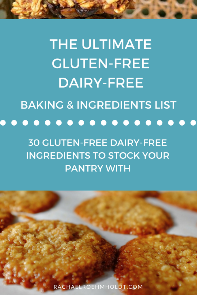 Getting started with gluten-free dairy-free baking? Check out this list of 30 ingredients to keep on hand for gluten-free dairy-free desserts, breads, and cake recipes.