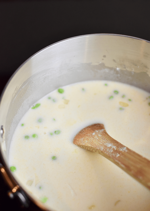 Gluten-free Chicken and Dumplings: Add the liquid, chicken, and seasonings