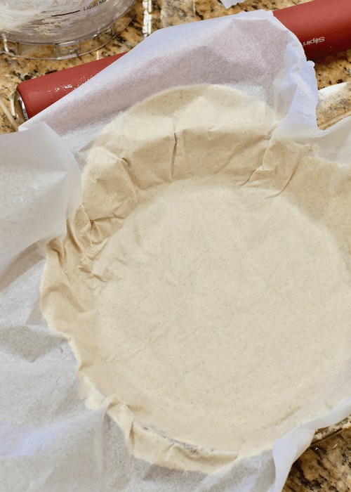 Gluten-free Pie Crust (vegan, dairy-free) - transferring dough to pan