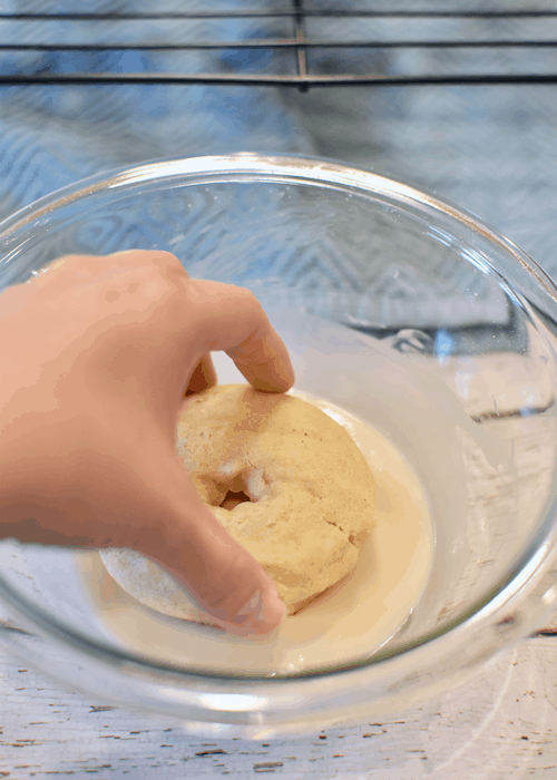 Gluten-free Donuts (vegan, dairy-free) - dipping in glaze