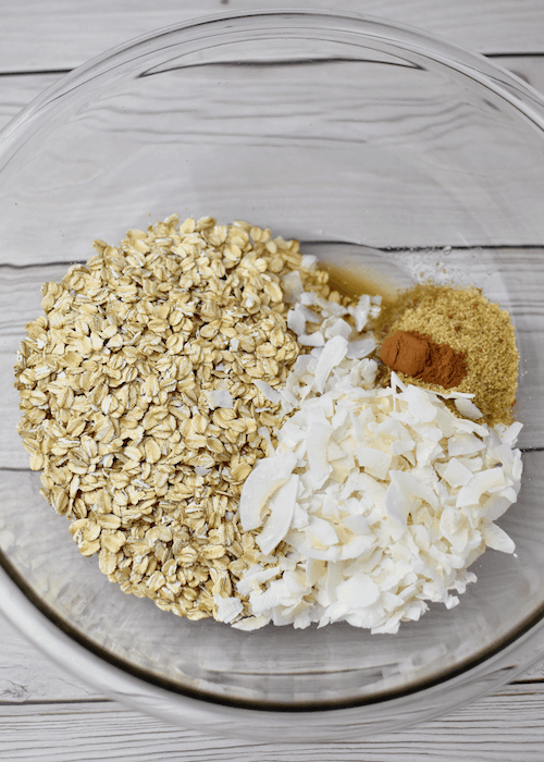 Gluten-free Granola Recipe (Dairy-free, Vegan): combine ingredients in a bowl