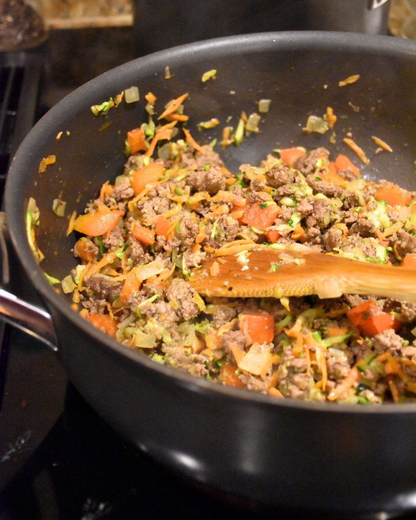 Gluten-free dairy-free meat and veggie spaghetti