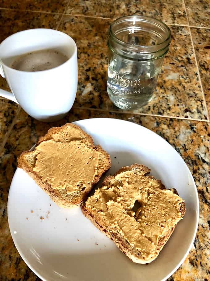 Gluten and dairy-free breakfast. Toast and coffee
