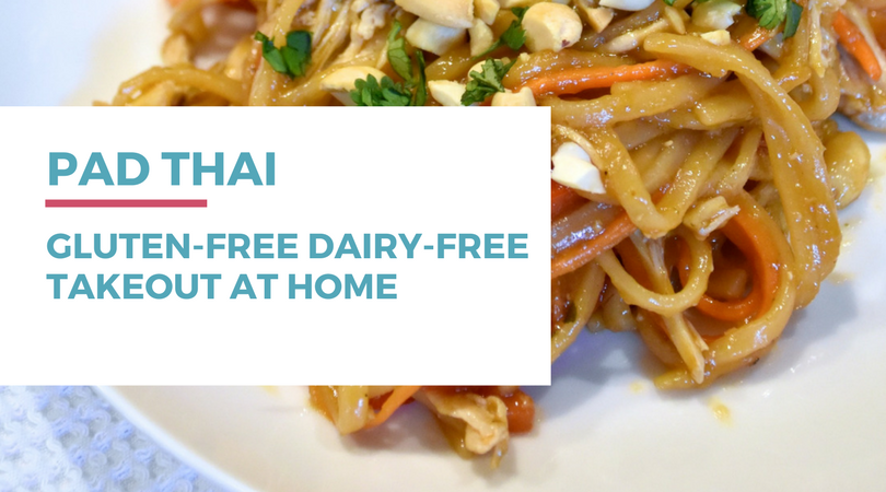 In the mood for Thai food but need it gluten-free? Try this Thai takeout-at-home Pad Thai recipe that is gluten-free and dairy-free. Click through for the full recipe.