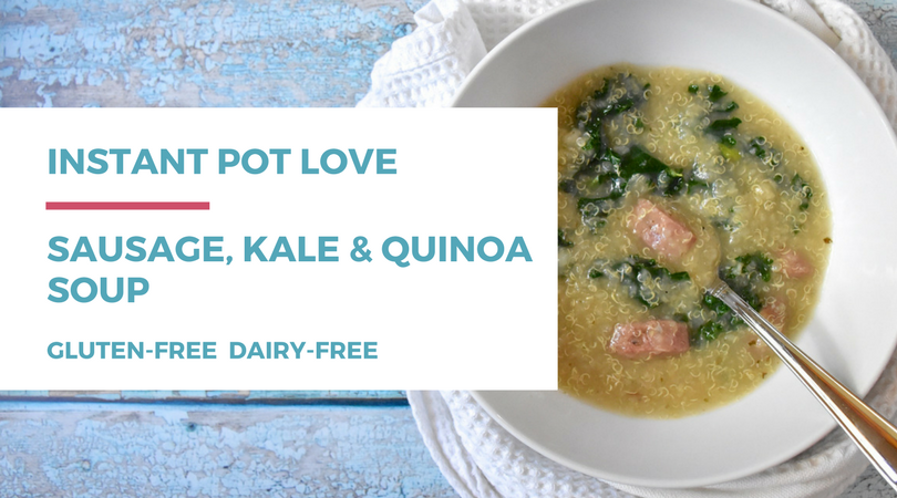 If you love your instant pot and eating healthy, you'll love this gluten-free dairy-free sausage, kale, and quinoa soup recipe! Click through for the full post on RachaelRoehmholdt.com